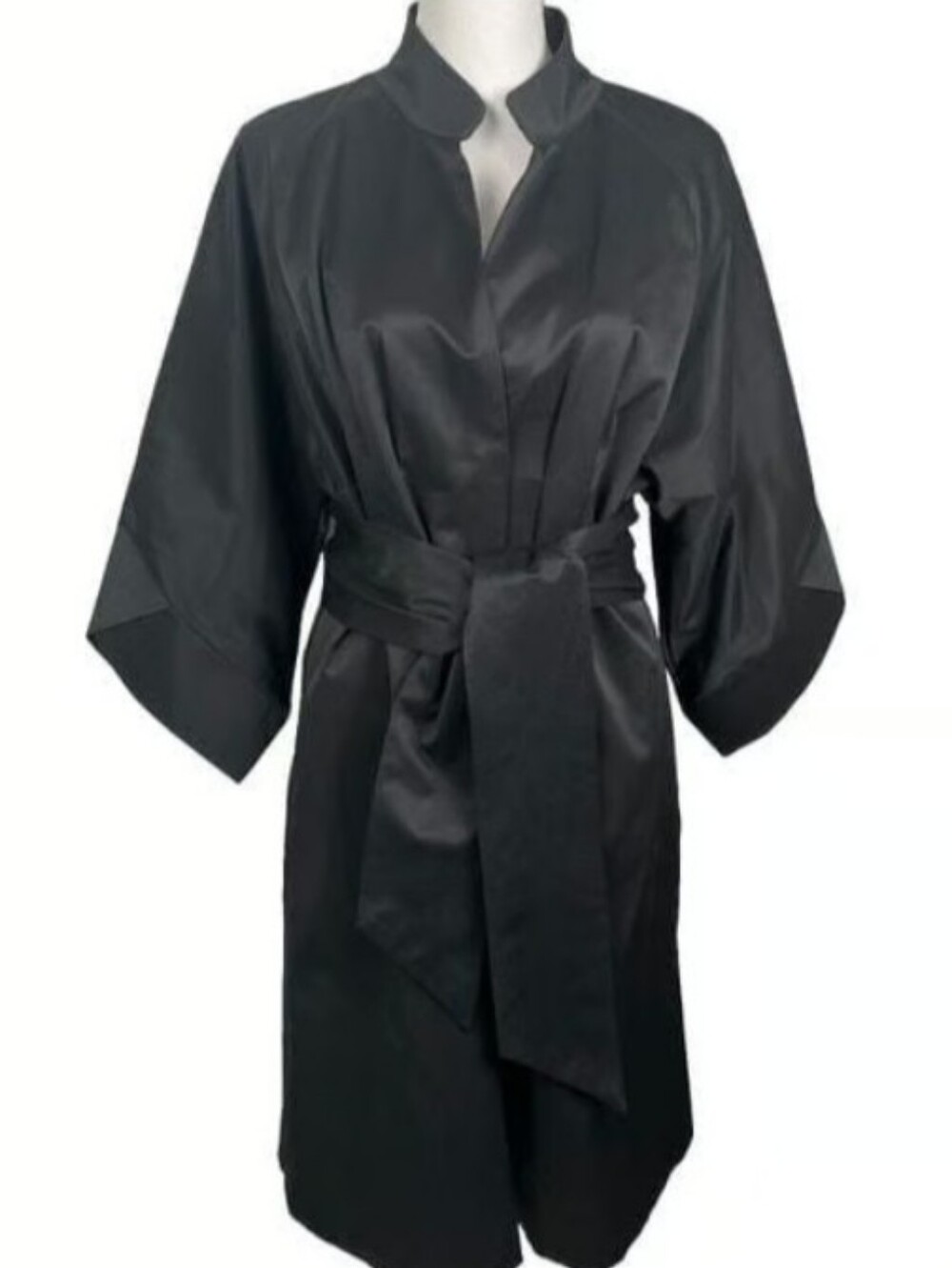 Classic VERTIGO Paris Black Cotton Bland Belted Pleated Wrap Kimono Jacket, L